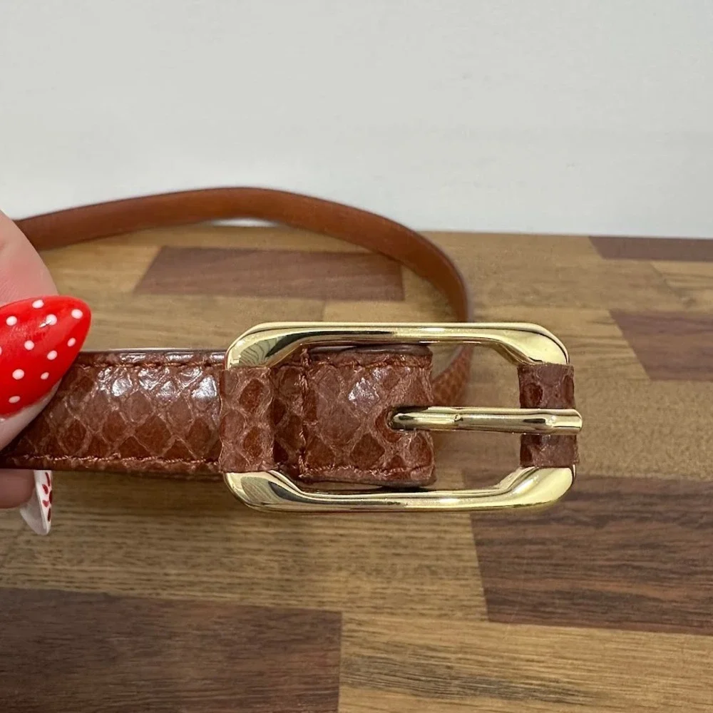 J.McLaughlin Womens Belt Size M Alex Snake Embossed Leather Cognac Brown NEW
